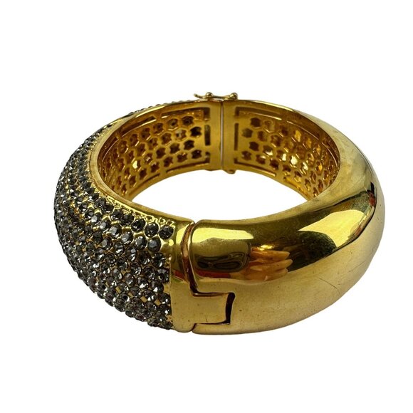 AKKAD Crystal Gold Tone Hinge Bangle Bracelet - Picture 5 of 8